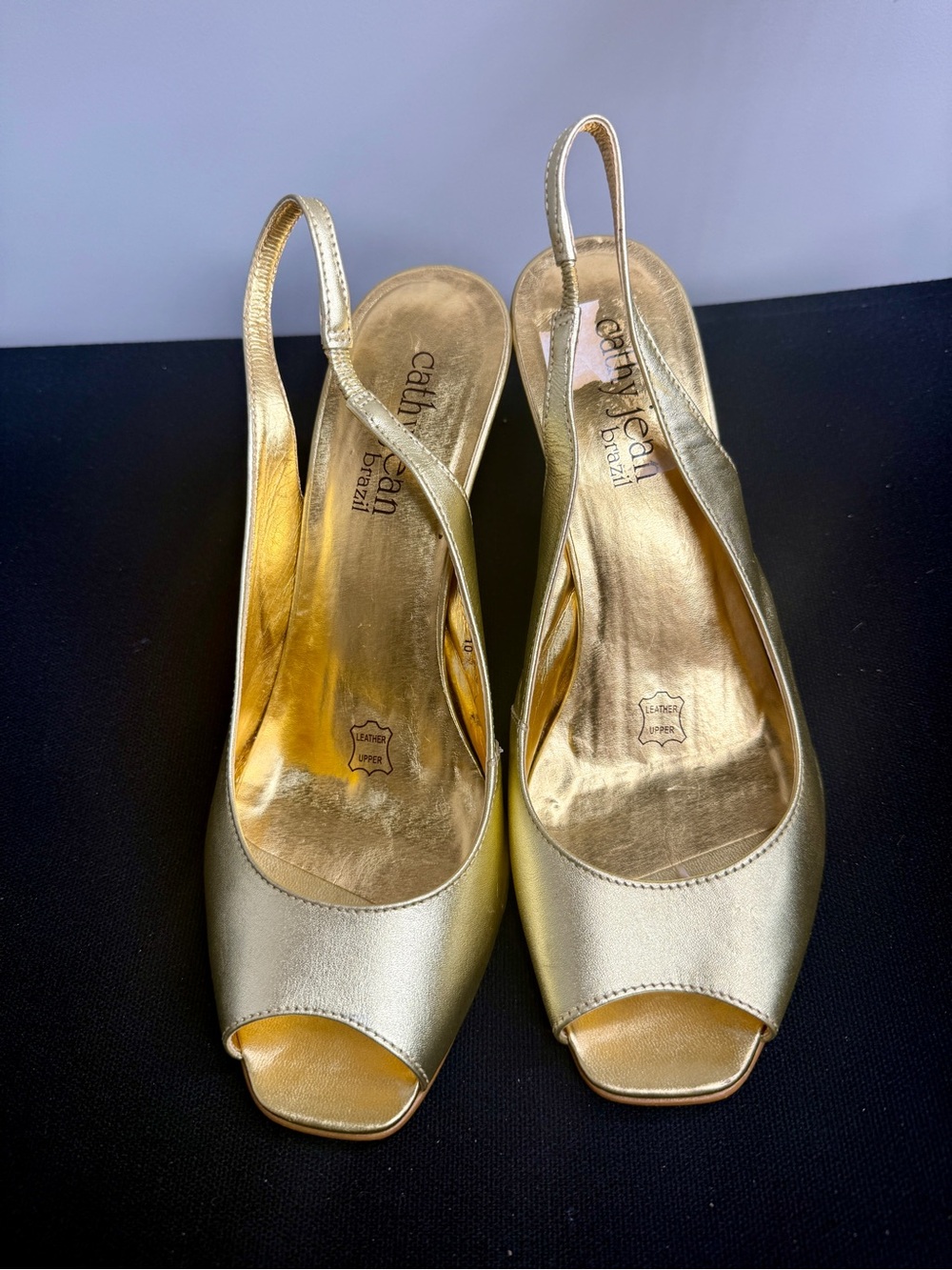 Cathy Jean Metallic Gold Slingback Peep-Toe Heels